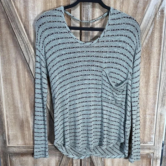 Free People Angel Island Stripe Hacci Jumper in Mint Stripe - Picture 2 of 6